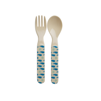 Kids Melamine Spoon & Fork Set Blue Whales & Starfish by Rice DK